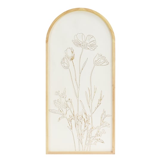 American Art Decor 21" x 43" White & Gold 3D Arched Floral Boho Metal Wall Art Décor